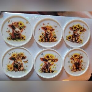 💀NEW 💀 Hand Crafted Sunflower Cow Coasters - White and Brown